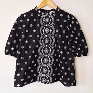 Black and White Embroidered Women's Top